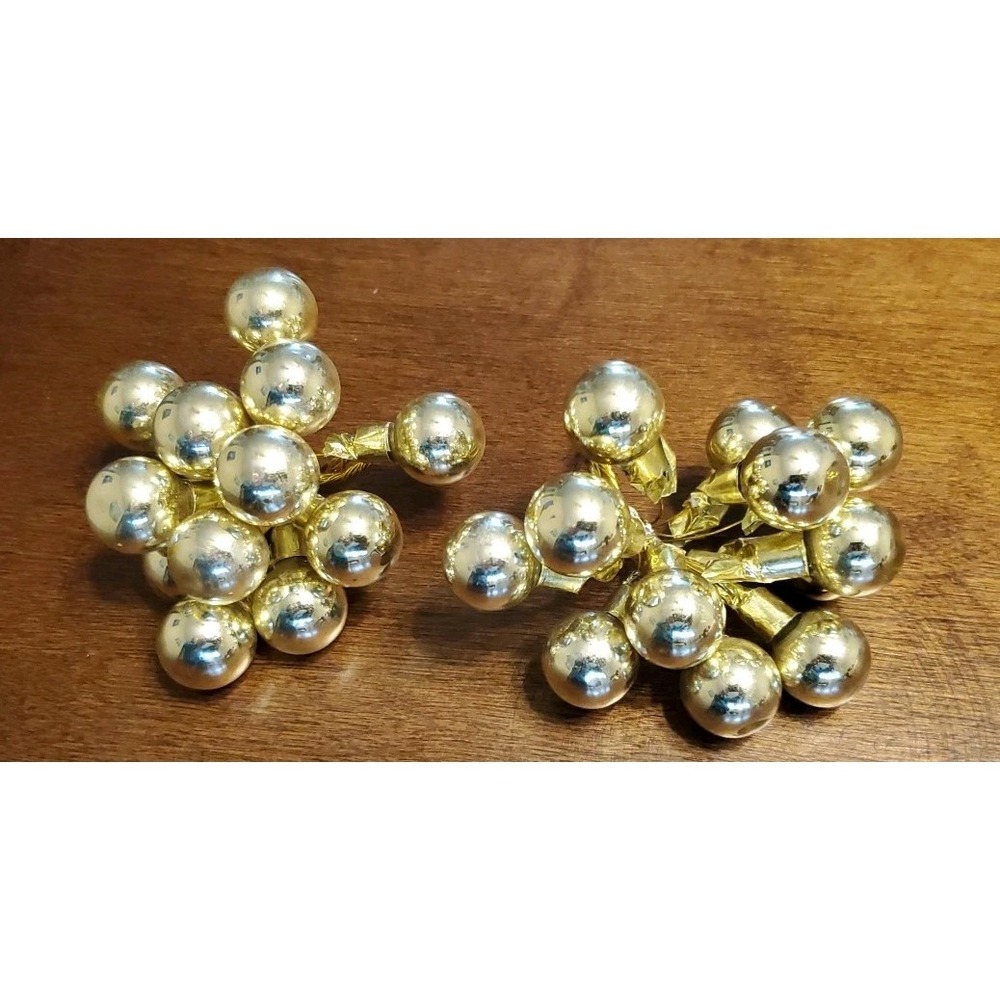 Christmas Gold Mercury Glass 3/4" Balls Floral Picks 2 Clusters 24 Balls Total